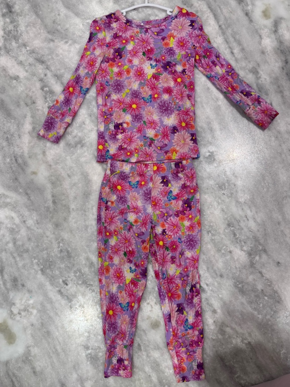 Posh Peanut Purple Floral Long Sleeve Pajama Set with Pink & Yellow Accents